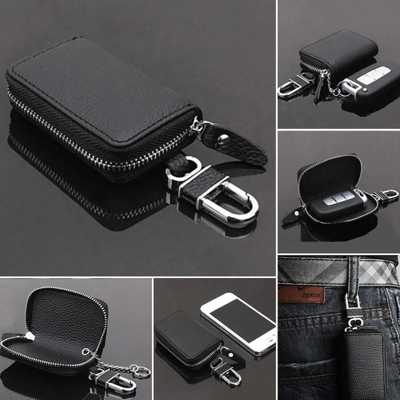 Porte-Clés Organisateur Cuir PU Noir - Étui Clés Voiture Homme Femme Zipper Pochette Rangement