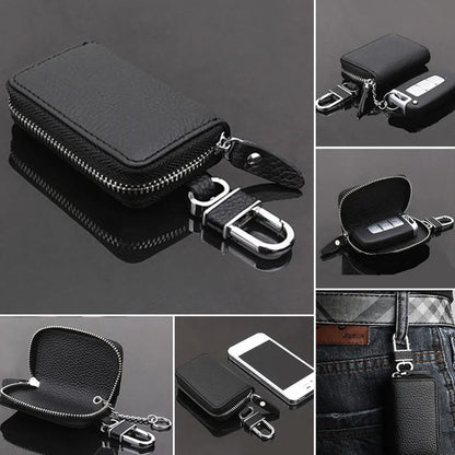 Porte-Clés Organisateur Cuir PU Noir - Étui Clés Voiture Homme Femme Zipper Pochette Rangement