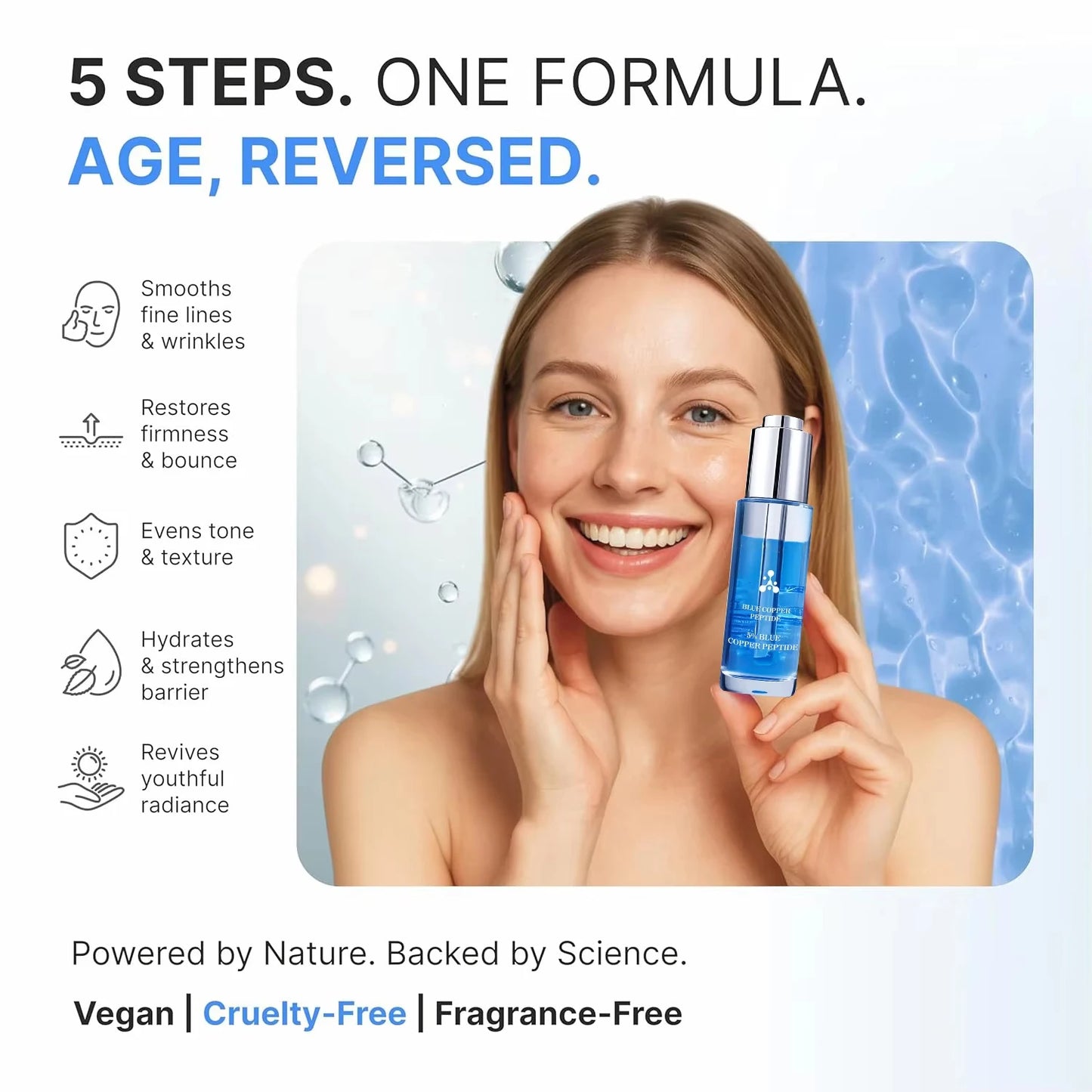 Sérum Peptide Cuivre Bleu 5% Visage - Anti-Rides Lifting Hydratant Éclaircissant Teint Soin Beauté