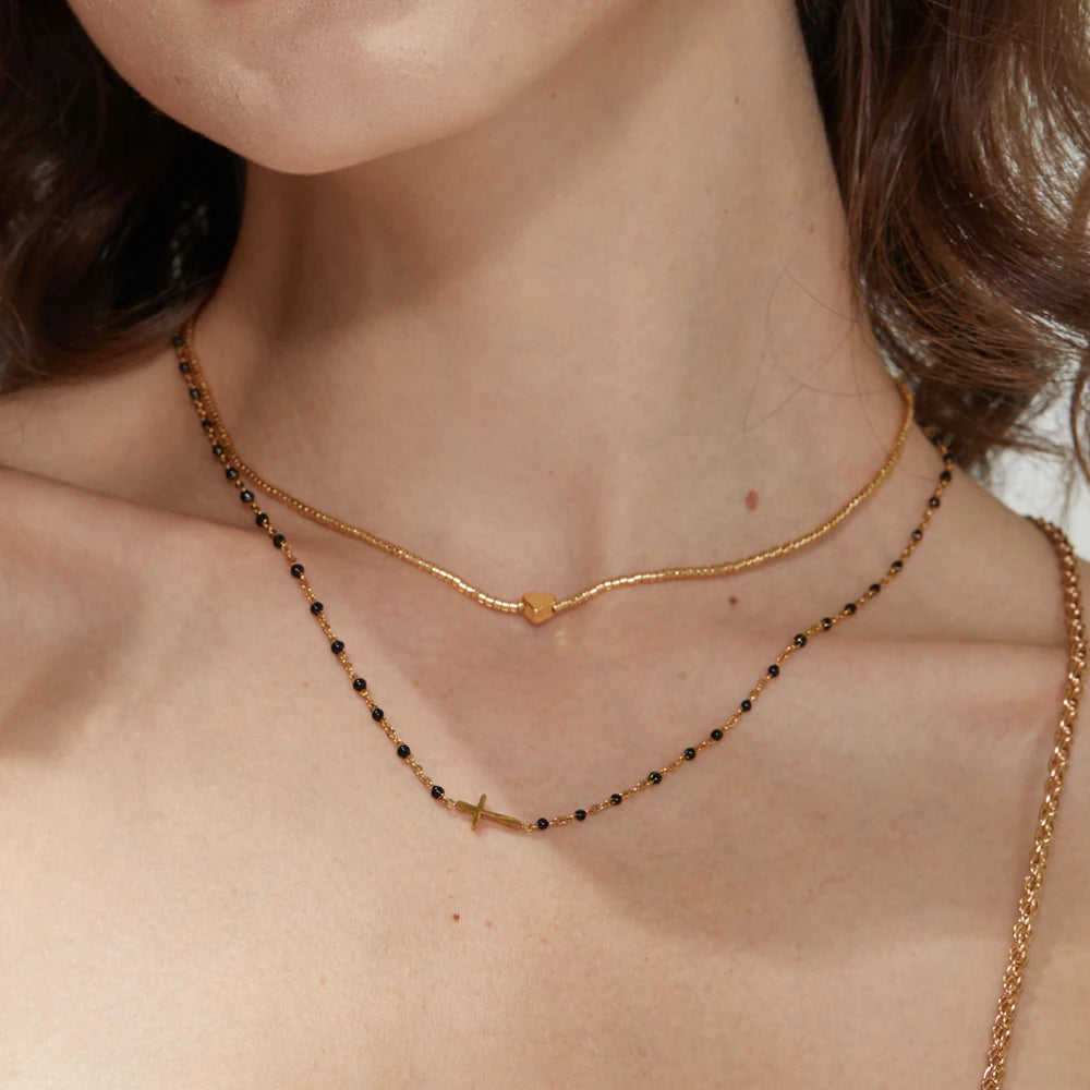 Collier Choker Bohème Croix Émaillé – Acier Inoxydable Plaqué Or Femme