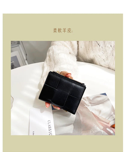 Portefeuille Femme Cuir Tressé - Porte-Monnaie Bifold Multi-Cartes Compact