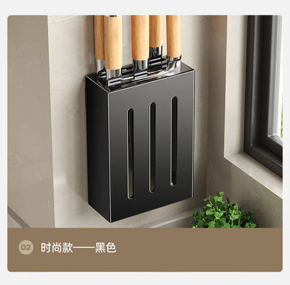 Porte-Couteaux Mural de Cuisine - Rangement Sans Perçage en Acier au Carbone