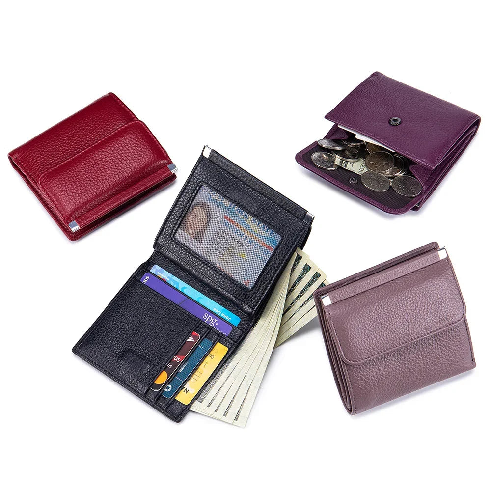 Portefeuille Femme Bifold Cuir Véritable Compact - Porte-Monnaie Slim Court Lovers