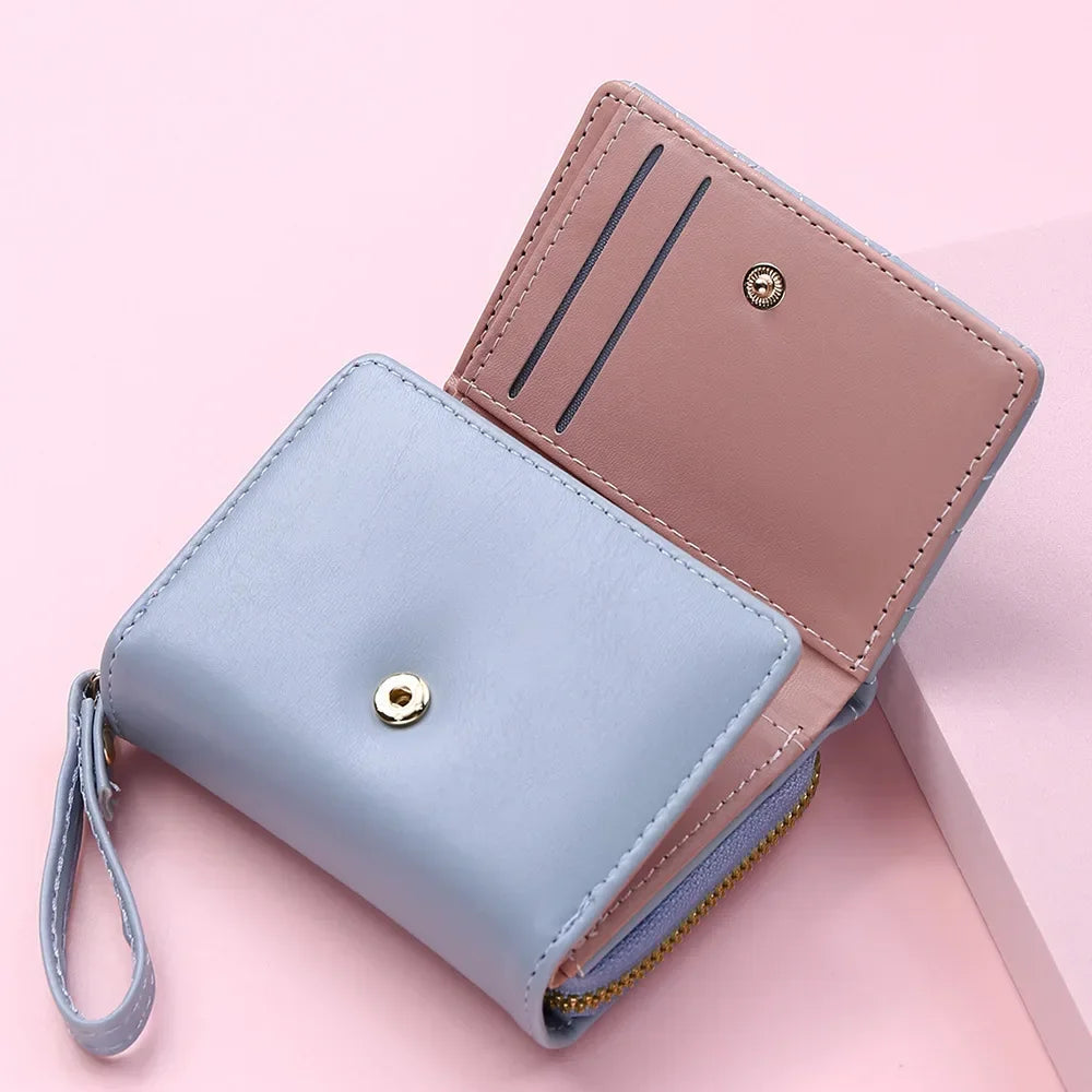 Portefeuille Femme Mignon Cœur Brodé Cuir PU - Trifold Multi-Cartes avec Porte-Monnaie
