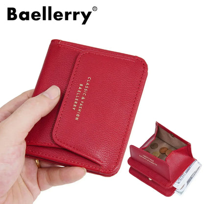 Portefeuille Femme Court Mini Cuir PU Noir - Porte-Carte Porte-Monnaie Multifonction Compact Rouge