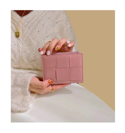 Portefeuille Femme Cuir Tressé - Porte-Monnaie Bifold Multi-Cartes Compact