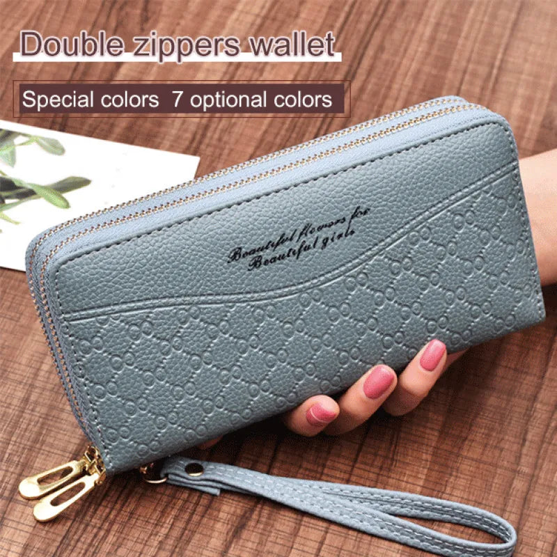 Portefeuille Long Femme Double Fermeture Éclair - Clutch Grande Capacité Cuir Europe