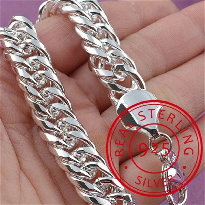 Bracelet Argent Sterling 925 Chaîne Carrée Solide - Bijou Femme Homme Unisexe Cadeau Mariage Soirée