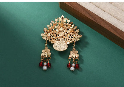 Broche Tiare Mariée Style Chinois - Ornement Luxe Pendants Couleurs Mixées