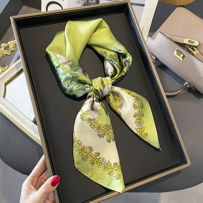 Foulard Carré Soie Naturelle 100% 65cm Femme - Bandana Headscarf Neckerchief Châle Luxe