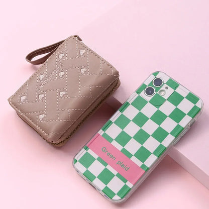 Portefeuille Femme Mignon Cœur Brodé Cuir PU - Trifold Multi-Cartes avec Porte-Monnaie