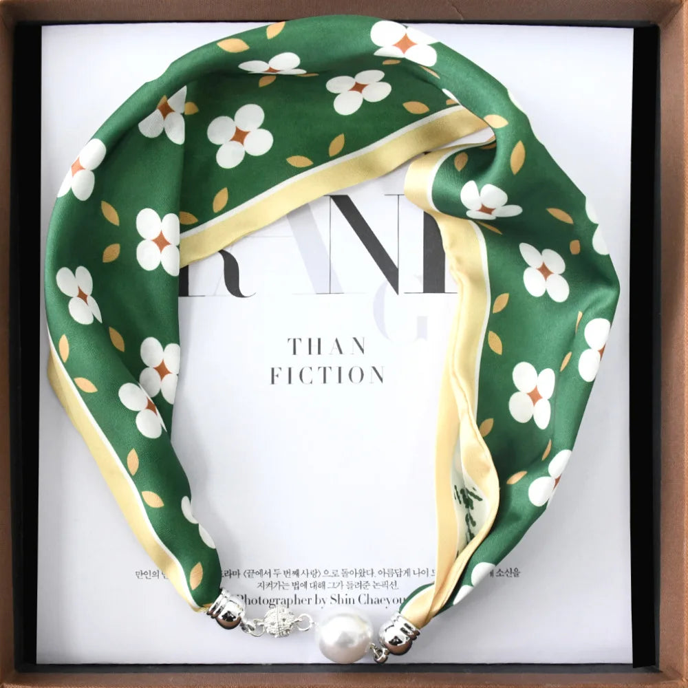 Luxury Square Scarf with Magnetic Buckle for Women - Triangle Cross Silk Design Scarf