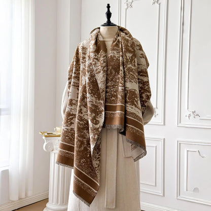 Foulard Écharpe Cachemire Luxe Femme Hiver - Châle Pashmina Rayé Imprimé Poncho Franges