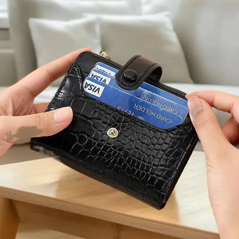 Portefeuille Femme Court Cuir PU Imprimé Crocodile Zippé - Porte-Carte Multi-Emplacements Imperméable Kaki