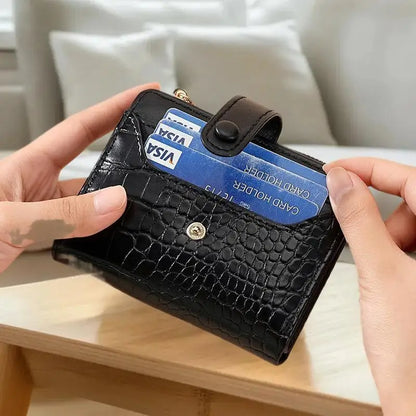 Portefeuille Femme Court Cuir PU Imprimé Crocodile Zippé - Porte-Carte Multi-Emplacements Imperméable Kaki