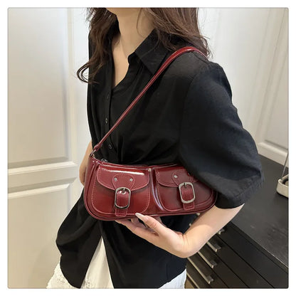 Sac Épaule Femme Cuir PU Y2K Vintage - Petit Sac Aisselle Double Poche Design Fashion Clutch Purse