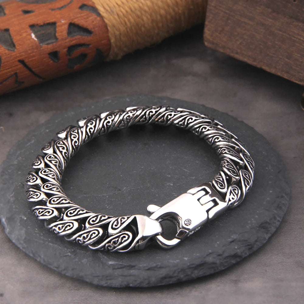 Bracelet Gourmette Acier Inoxydable Homme – Chaîne 12mm Style Viking Vintage