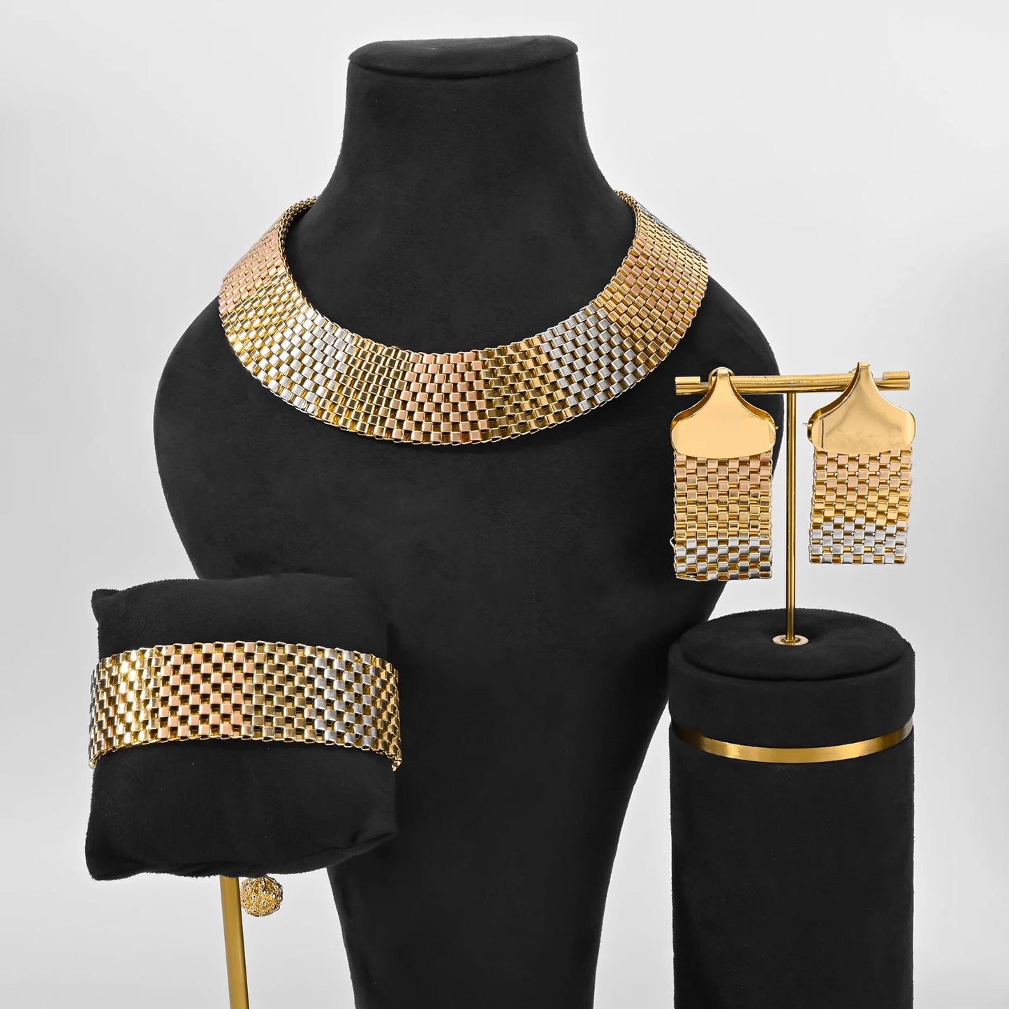 Parure Bijoux Dubai Luxe Mariée – Collier Statement Bracelet Boucles Cristaux