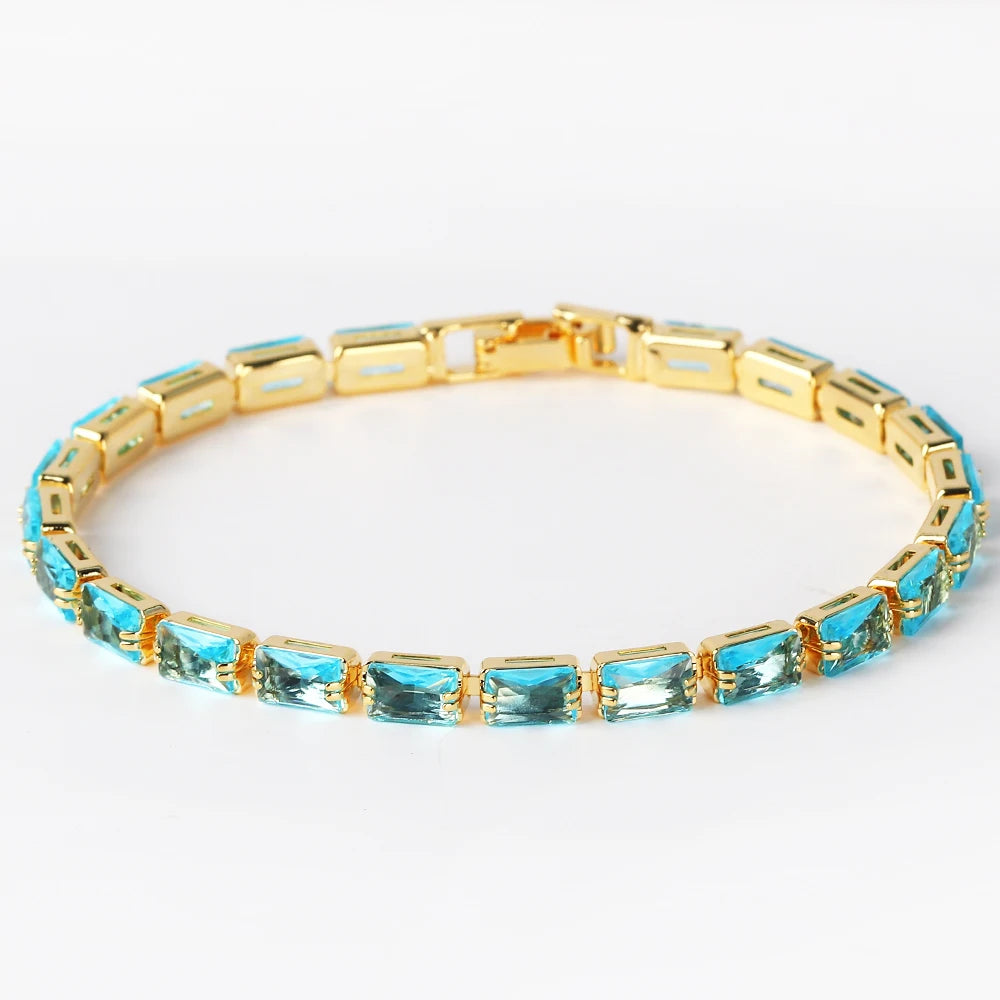 Bracelet Plaqué Or 18K Zircons Arc-en-Ciel – Luxe Micro-Pavé Étanche