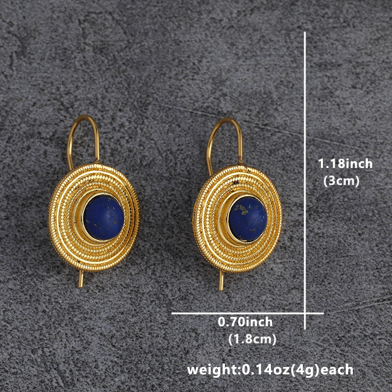 Boucles d'Oreilles Pendantes Géométriques Bohème Pierres Bleu Foncé – Vintage Banquets Femme