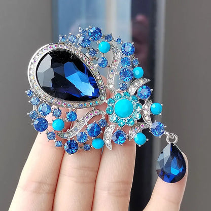 Broche Goutte d'Eau Cristal Grande Luxe Élégante – Pin's Pendentif Vintage Mariage Soirées Femme