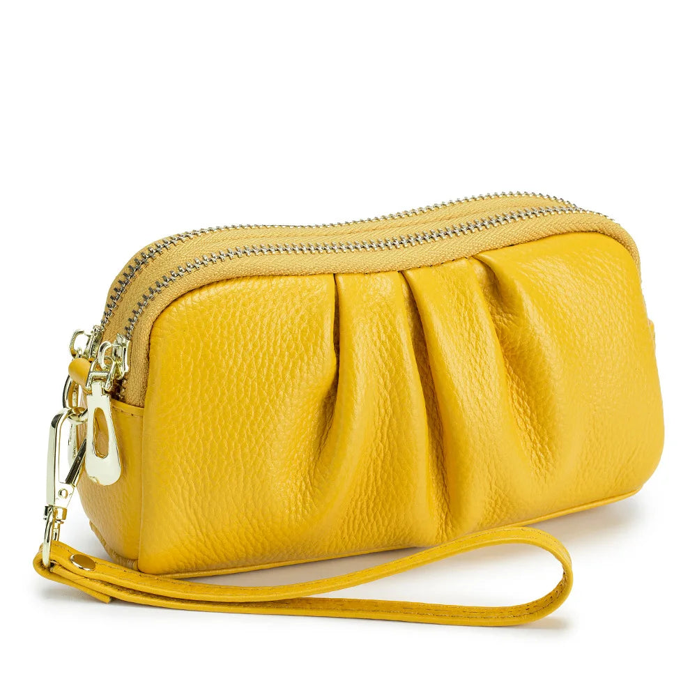 Portefeuille Femme Cuir Véritable Grande Capacité - Porte-Monnaie Long Zippé Multifonction avec Dragonne