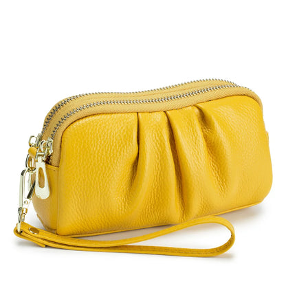 Portefeuille Femme Cuir Véritable Grande Capacité - Porte-Monnaie Long Zippé Multifonction avec Dragonne