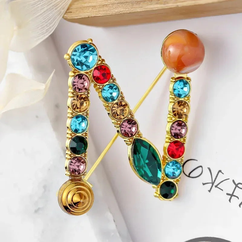Broche Lettre Anglaise Strass Cristaux Colorés – Pin's Revers Alphabet Tendance Femme