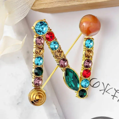 Broche Lettre Anglaise Strass Cristaux Colorés – Pin's Revers Alphabet Tendance Femme
