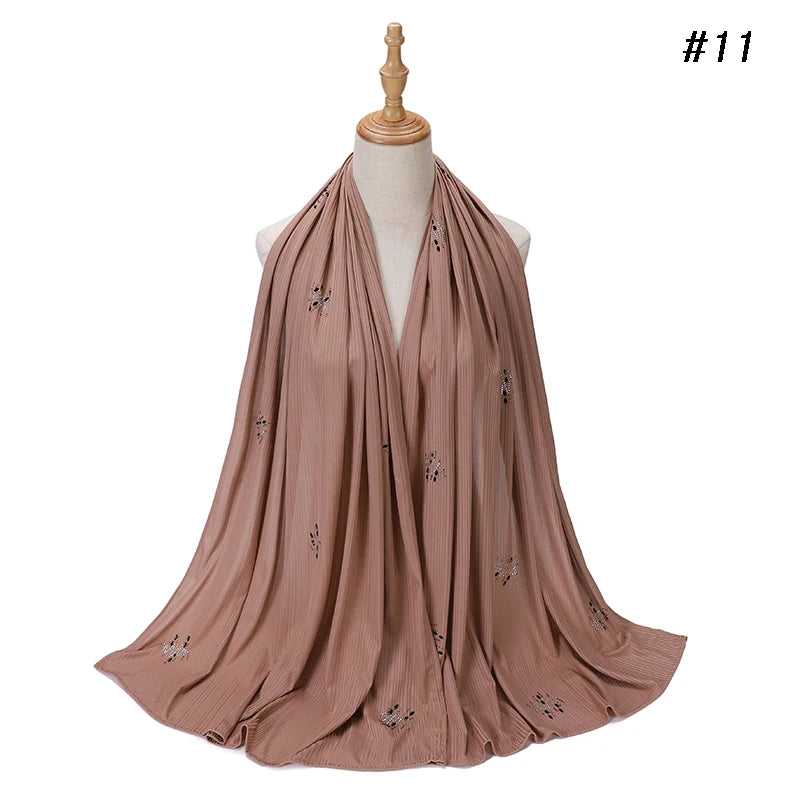 Foulard Hijab Jersey Côtelé Femme - Écharpe Musulman Stretch Paillettes Châle Islamique