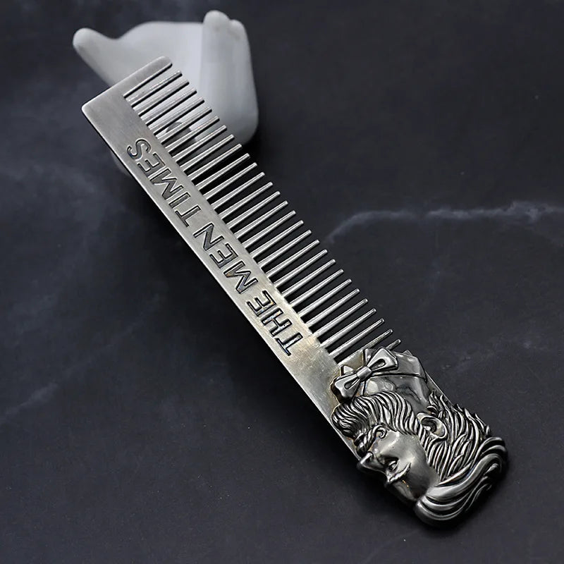 Peigne Barbe Métal Acier Inoxydable Professionnel - Outil Coiffure Moustache Barbier Gentleman Poche Argent
