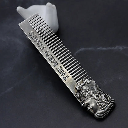 Peigne Barbe Métal Acier Inoxydable Professionnel - Outil Coiffure Moustache Barbier Gentleman Poche Argent