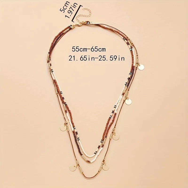 Collier Bohème Multicouche Perles – Pendentif Ethnique Rétro