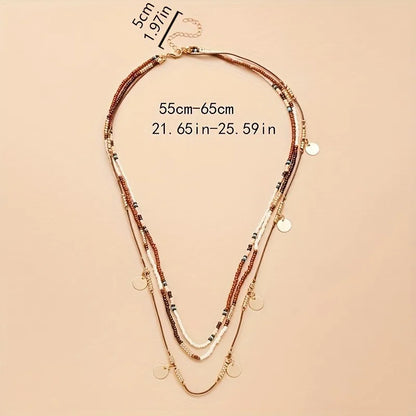 Collier Bohème Multicouche Perles – Pendentif Ethnique Rétro
