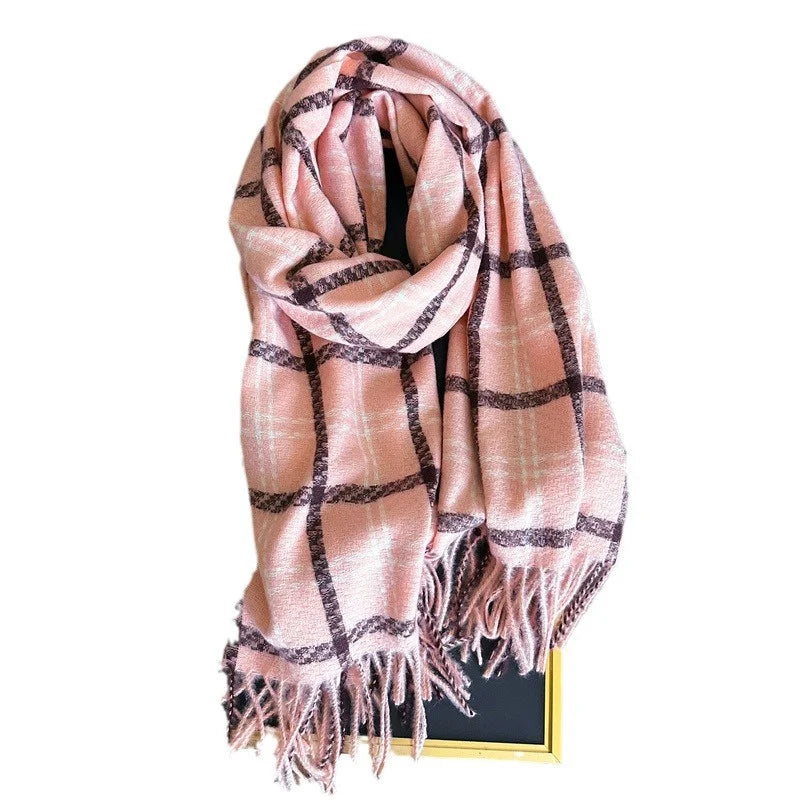 Women's Cashmere Scarf - Warm Checkered Shawl for Winter