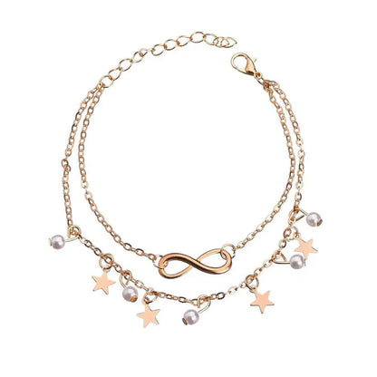 Chaîne de Cheville Bohème Perles Étoiles Pompons – Bracelet Pied Vintage Femme