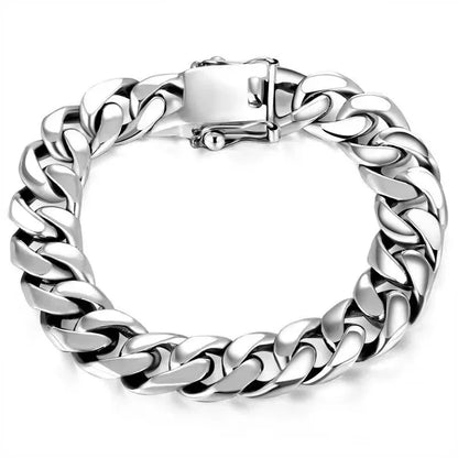 Bracelet Chaîne Fouet Argenté – Maille Large & Épaisse, Style Couple Unisexe