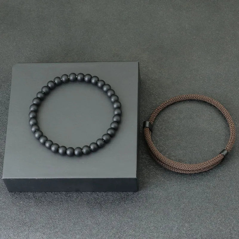 Ensemble 2 Bracelets Hommes Fil Rouge Porte-Bonheur – Ajustables Ethniques