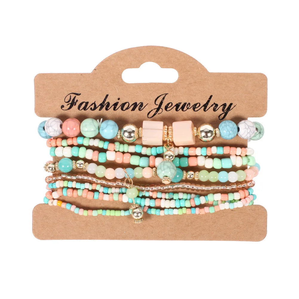 Set Bracelets Bohèmes Perles Colorées – Tressés Main Été