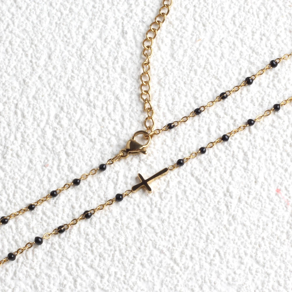 Collier Choker Bohème Croix Émaillé – Acier Inoxydable Plaqué Or Femme