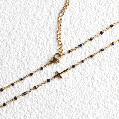 Collier Choker Bohème Croix Émaillé – Acier Inoxydable Plaqué Or Femme