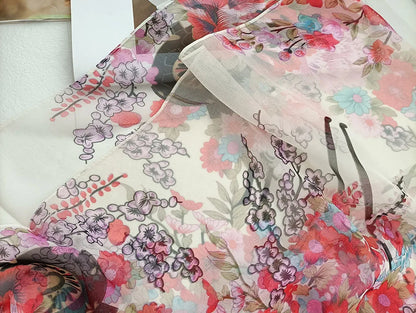 Foulard Écharpe Mousseline Georgette Femme Fleur Prune - Bandana Été Léger Respirant