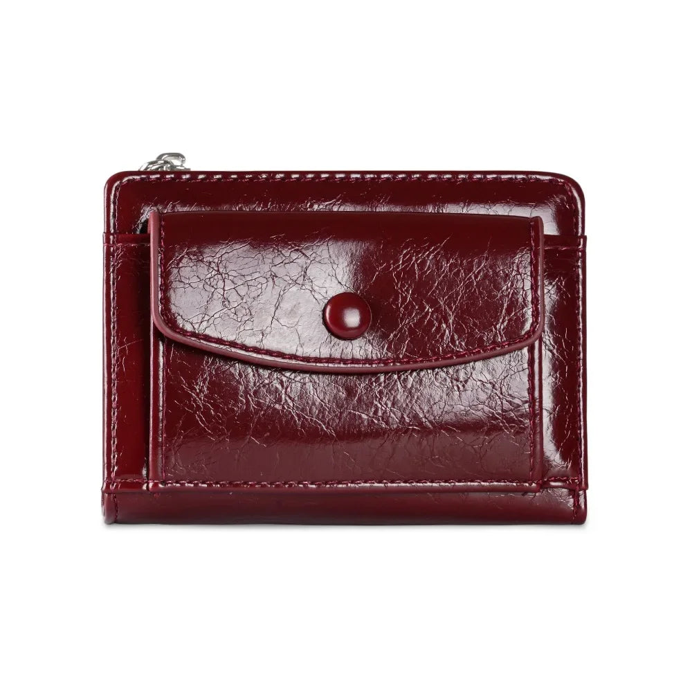 Portefeuille Femme Court Cuir PU Argenté - Porte-Carte Zippé Ultra Fin Multifonction Élégant