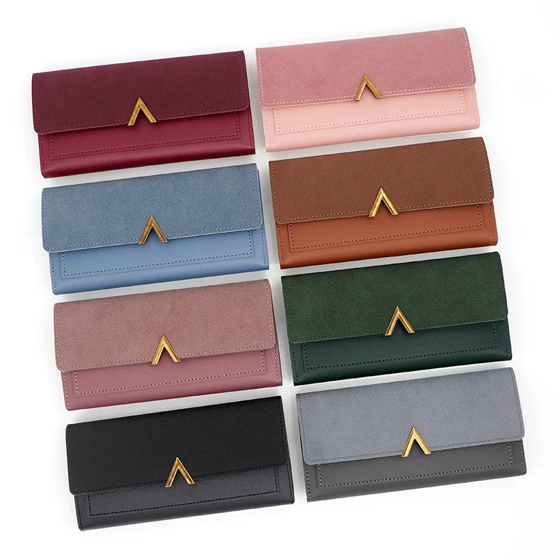 Portefeuille Femme Long Cuir PU Trifold Rose - Porte-Carte Multi-Emplacements Clutch Bag Fashion Simple