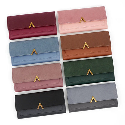 Portefeuille Femme Long Cuir PU Trifold Rose - Porte-Carte Multi-Emplacements Clutch Bag Fashion Simple
