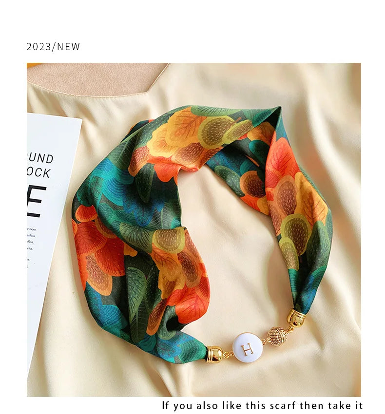 Women's Square Scarf with Magnetic Buckle - Versatile Summer Luxury Scarf/Necklace