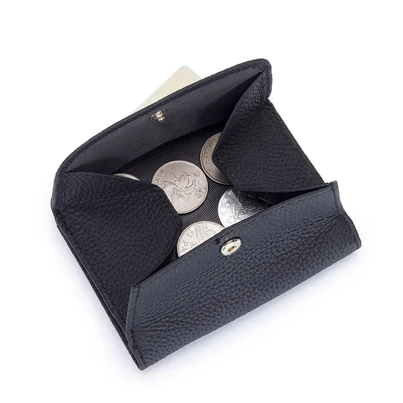 Portefeuille Femme Cuir Véritable Pliable Simple - Porte-Monnaie Multifonction Coin Bag Petit Money Bag