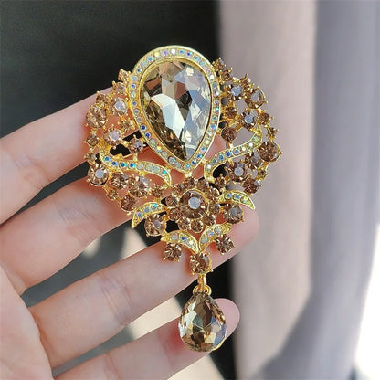 Broche Goutte d'Eau Cristal Grande Luxe Élégante – Pin's Pendentif Vintage Mariage Soirées Femme