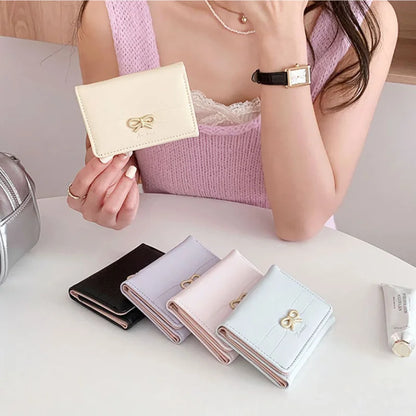 Portefeuille Femme Nœud Mignon Tri-Fold - Wallet Étudiant Porte-Cartes Porte-Monnaie Noir