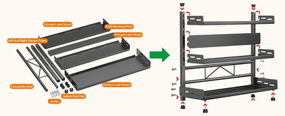 Porte-Épices 3 Niveaux en Métal avec Porte-Couteaux - Organisateur de Comptoir Ajustable Noir